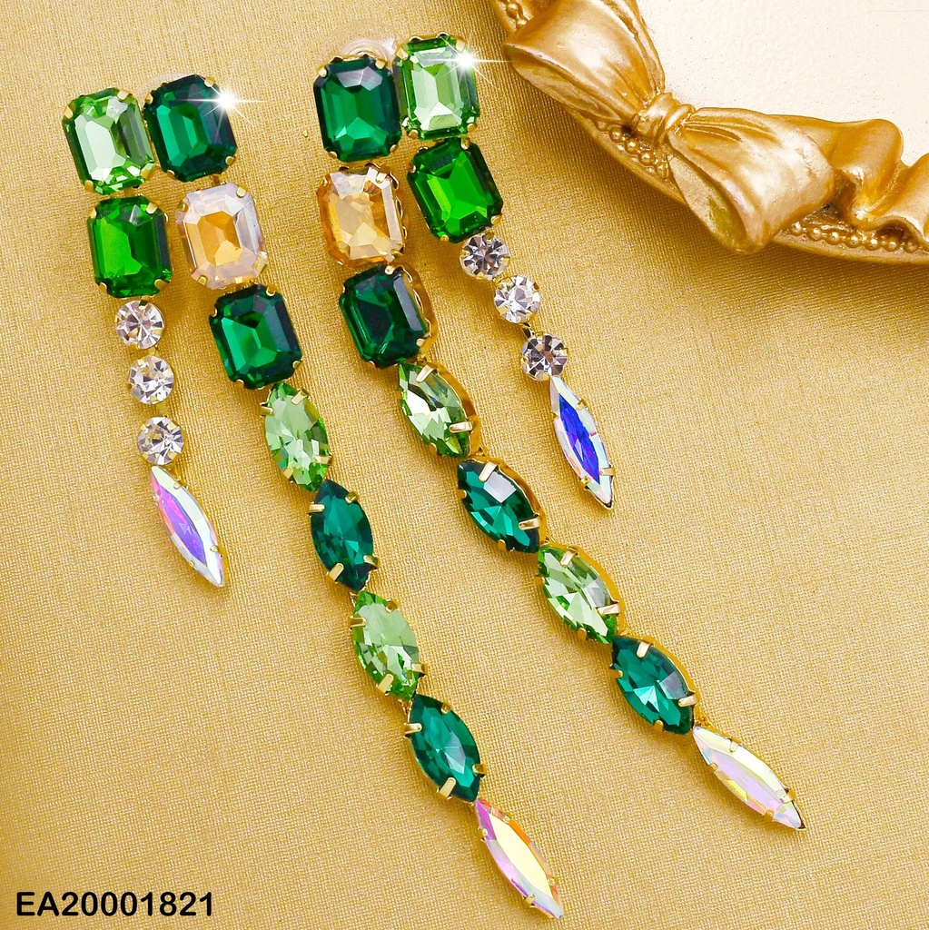 ARETES DOBLE LÍNEAS ZIRC.VERDES/TORNASOL RECT.VERTICALES