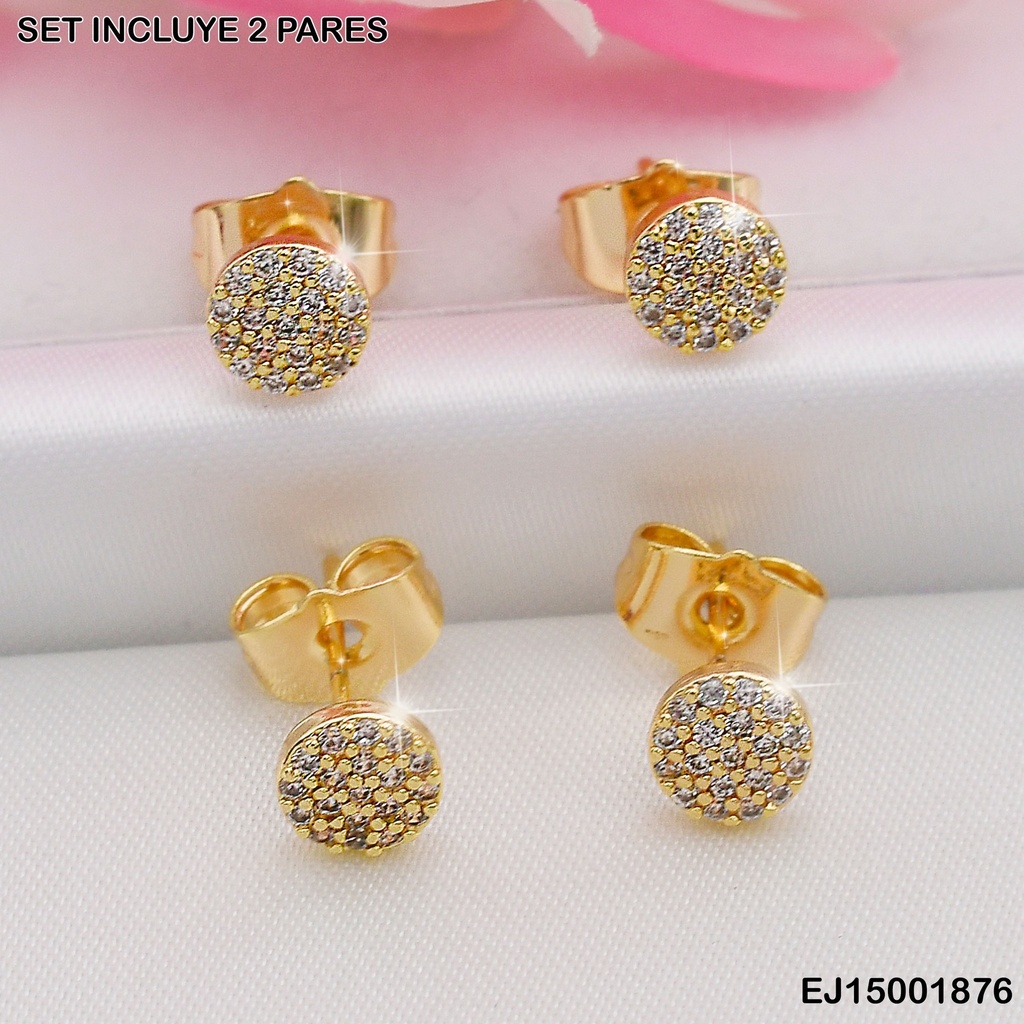 PAQUETE 2 PARES ARETES RD C/ZIRCONIAS