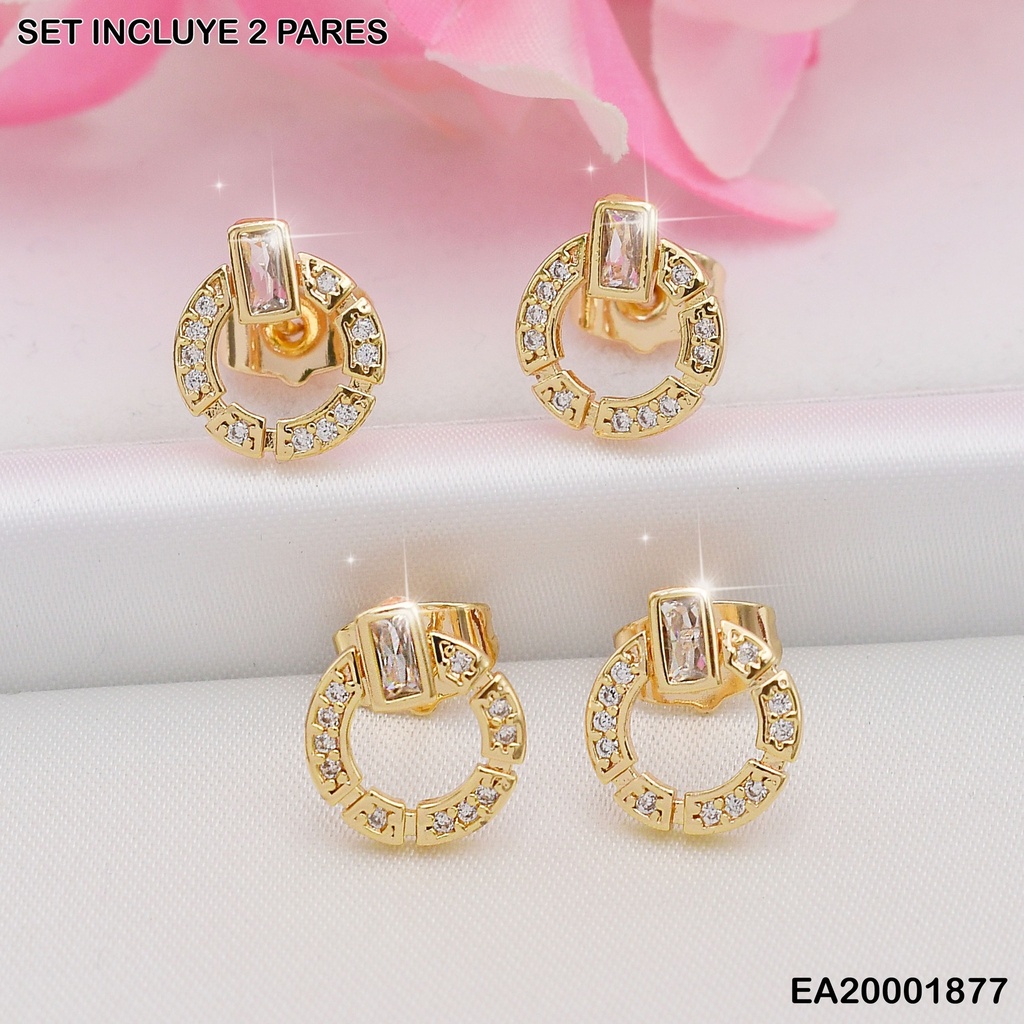 PAQUETE 2 PARES ARETES GUIRNALDA DORADA