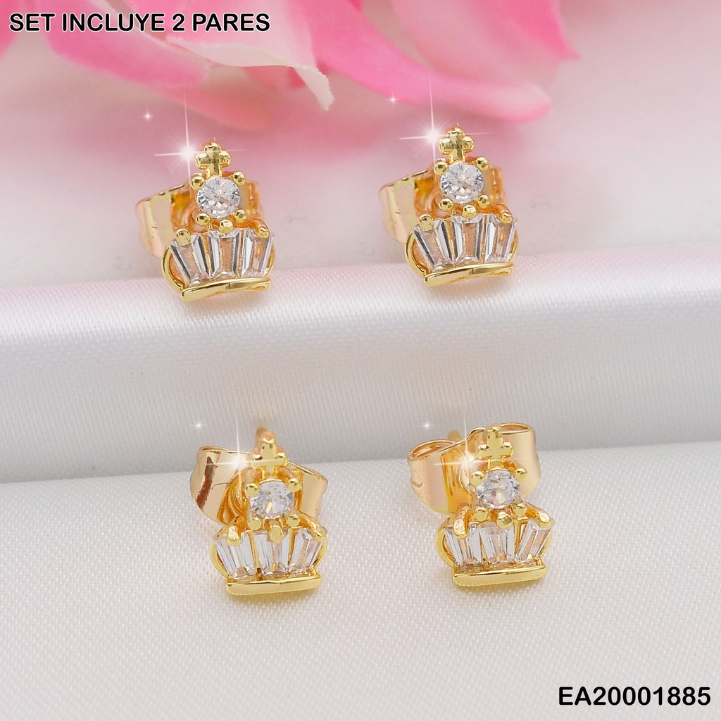 PAQUETE 2 PARES ARETES CORONOA ZIRC./CRISTALES