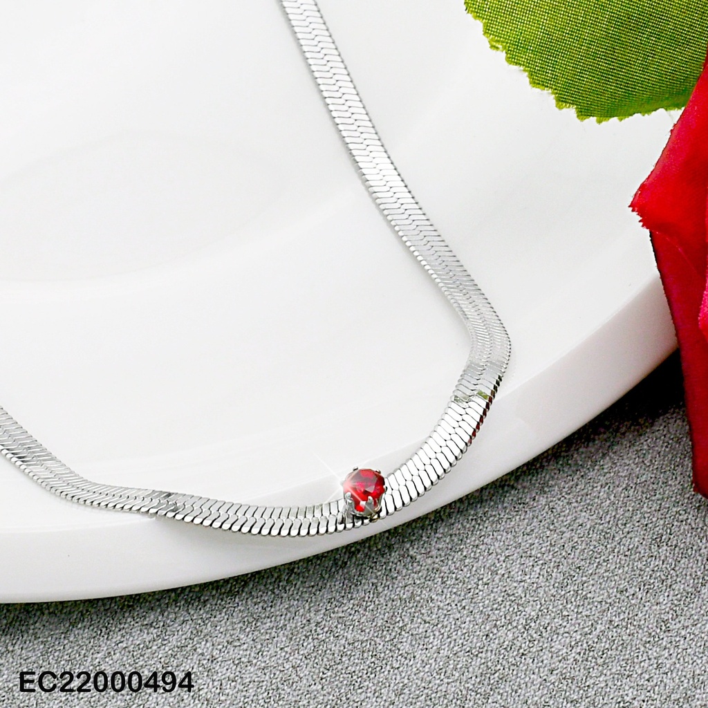 CADENA PLATEADA SERPIENTE C/ZIRCONIA ROJA RD INCRUSTADA
