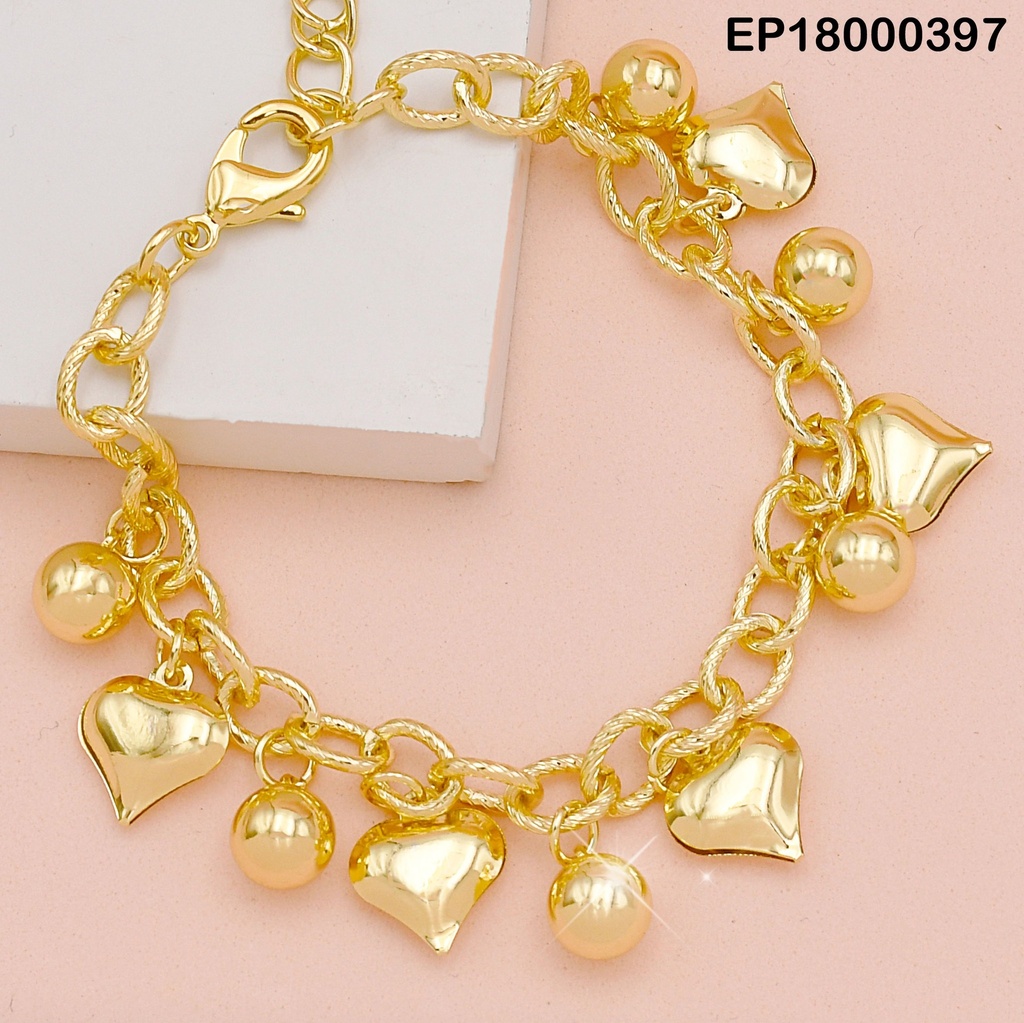 PULSERA DORADA DIJES:ESFERAS/CORAZONES