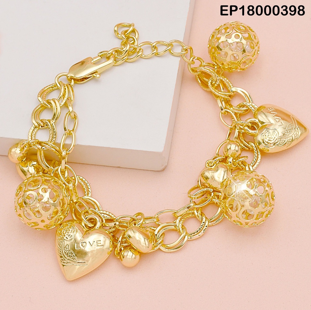 PULSERA DORADA DIJES:ESFERA CALADA/CORAZÓN INF.
