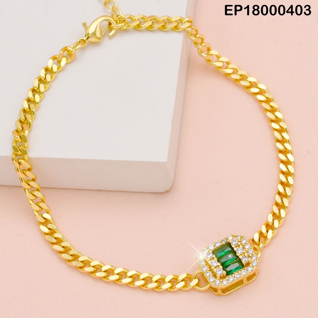 PULSERA MARTILLADA CENTRO ZIRCONIAS/RECTÁNGULOS VERDES