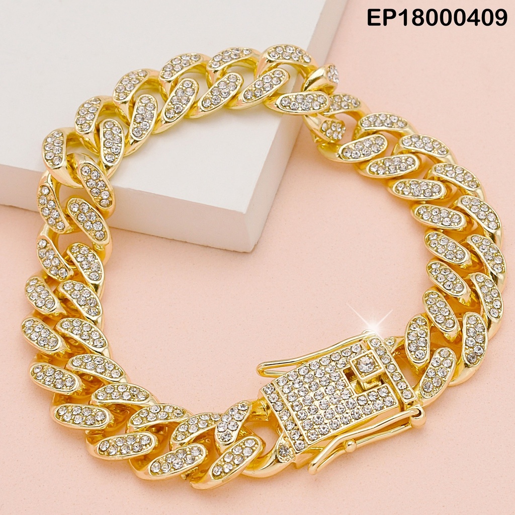 PULSERA DOBLE HOJITAS C/ZIRCONIAS DIAGONAL