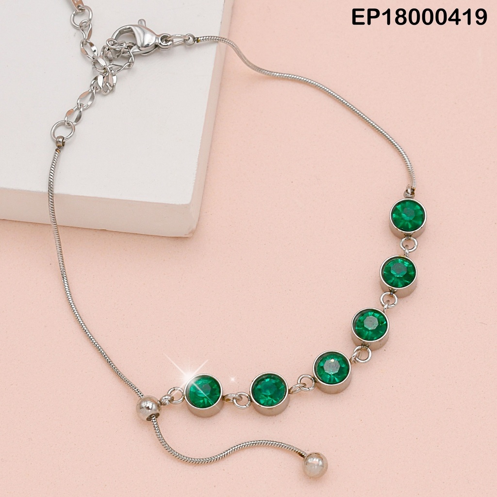 PULSERA PLATEADA FINA ZIRCONIAS RD.VERDES
