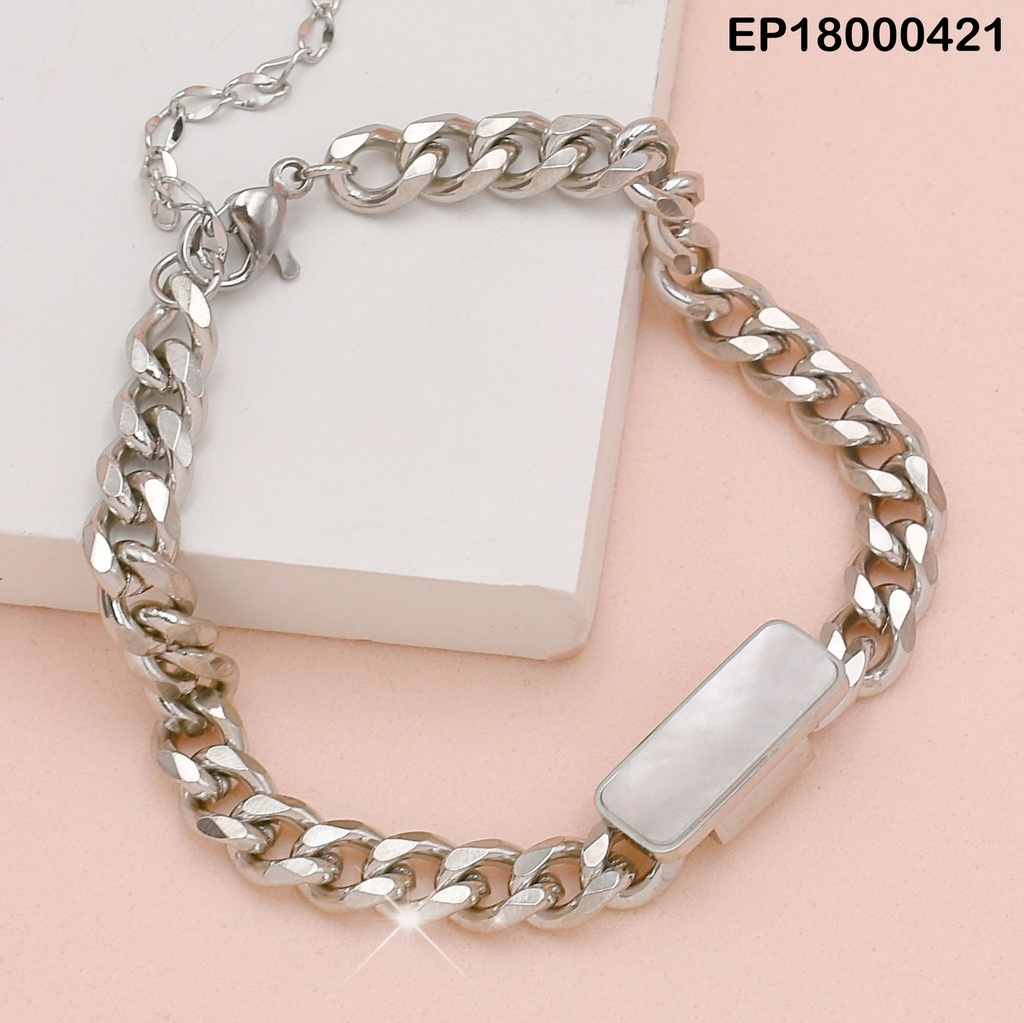 PULSERA PLATEADA MARTILLADA RECTÁNGULO NÁCAR