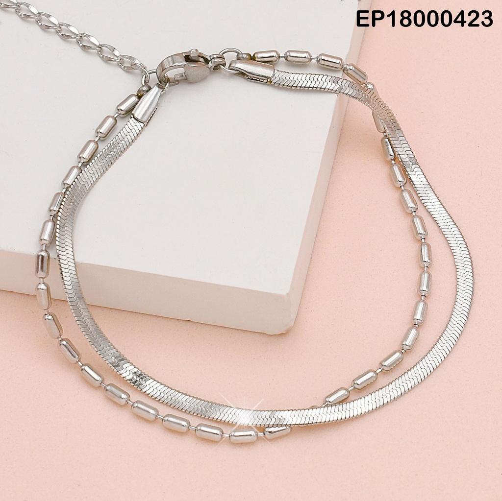 PULSERA PLATEADA DOBLE CILINDROS/PLANA