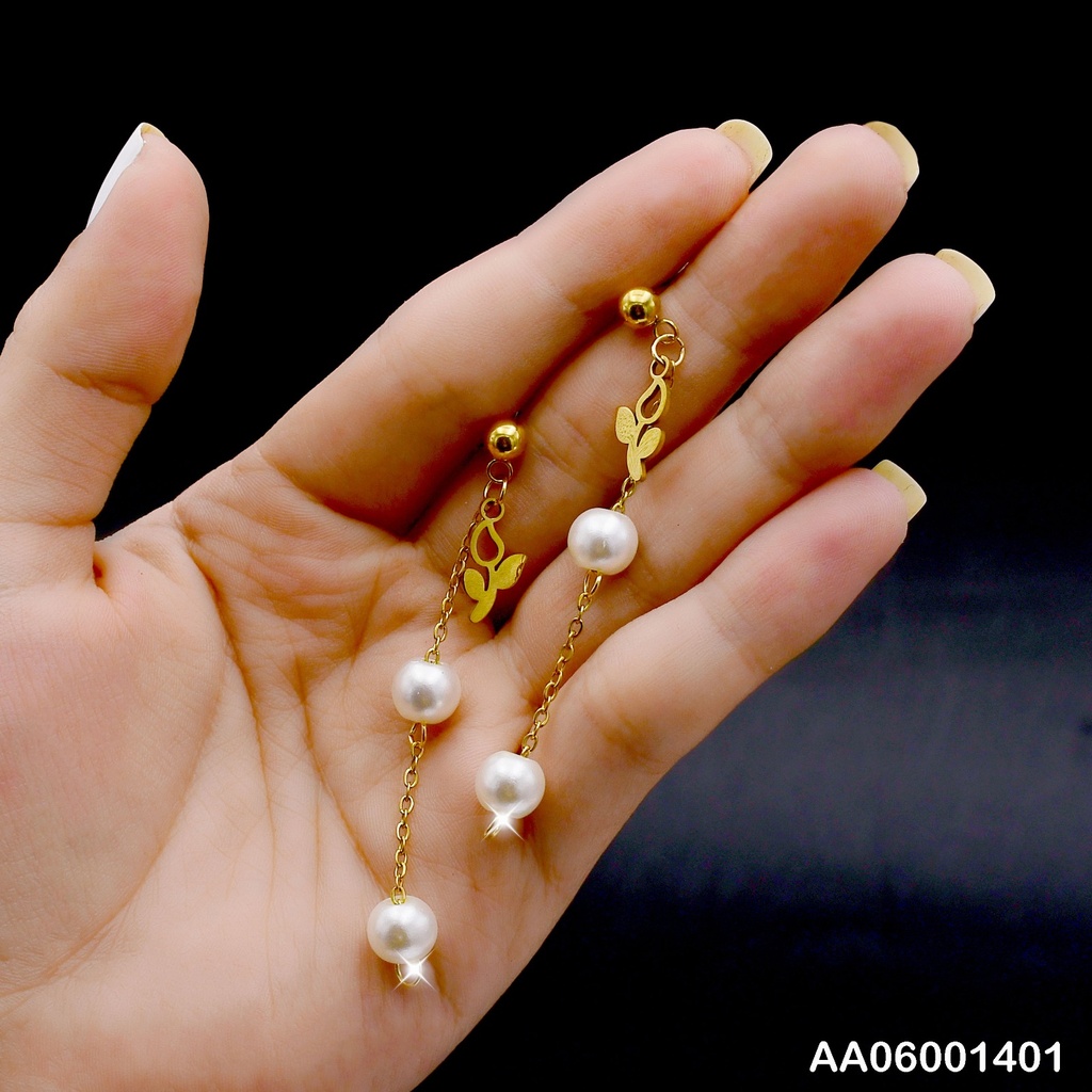 ARETES LARGOS SILUETA FLOR COLGANTE C/2 PERLAS