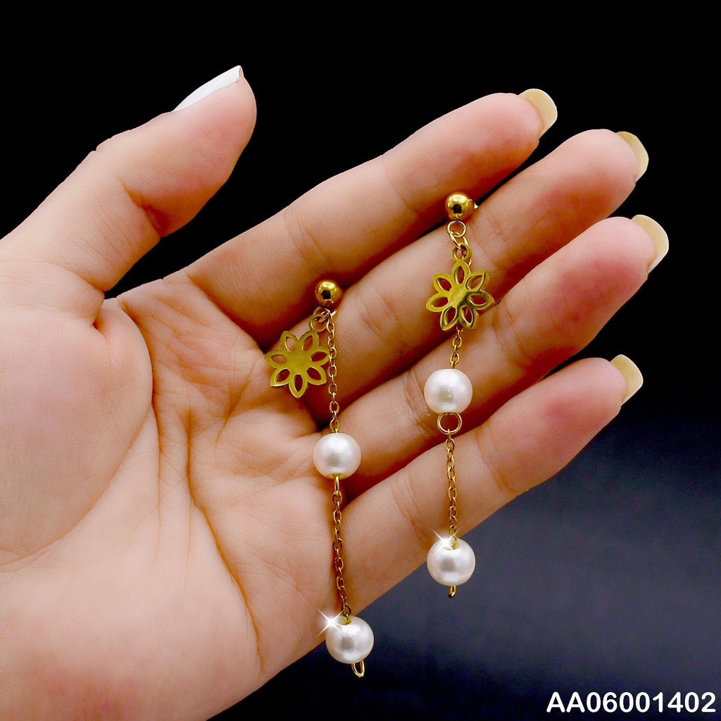ARETES LARGOS CROQUI FLOR COLGANTE C/2 PERLAS