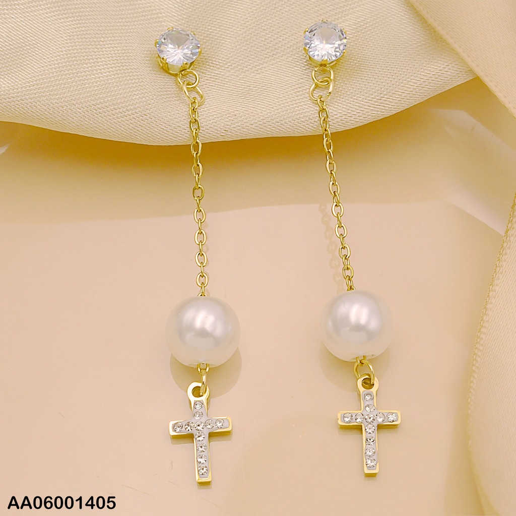 ARETES LARGOS ZIRC/PERLA/CRUZ DE ZIRCONIAS