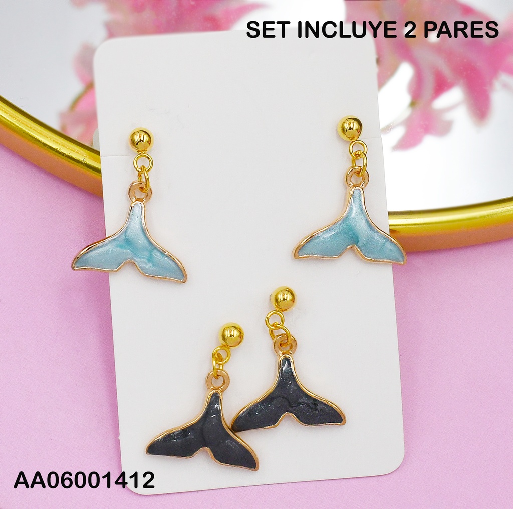 PAQUETE 2 PARES ARETES COLA SIRENA CELESTE/GRIS