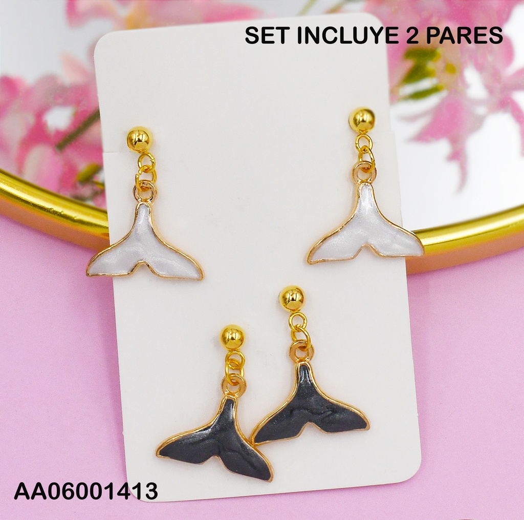 PAQUETE 2 PARES ARETES COLA SIRENA BLANCAS/GRIS (P.E.NOV2025)