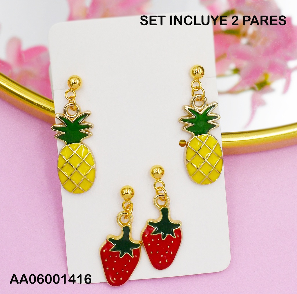 PAQUETE 2 PARES ARETES PIÑAS/FRESAS