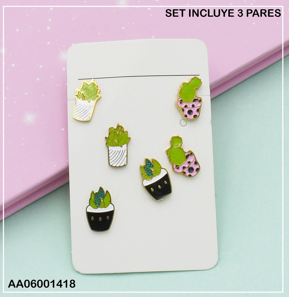 PAQUETE TRÍO ARETES CACTUS COL.VARIOS