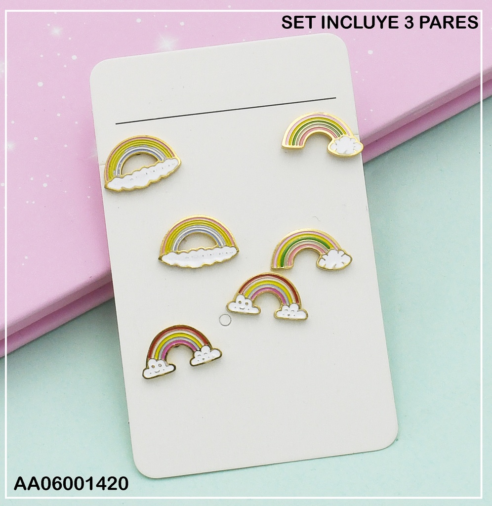 PAQUETE TRÍO ARETES ARCOIRIS C/NUBES