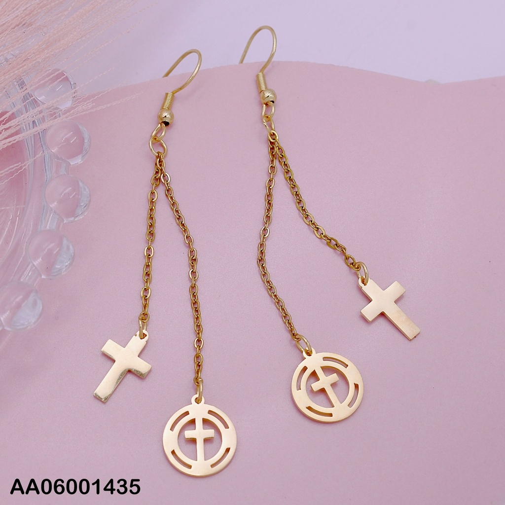 ARETES COLGAR DOBLE CADENITAS C/CRUZ-CRUZ EN CÍRCULO