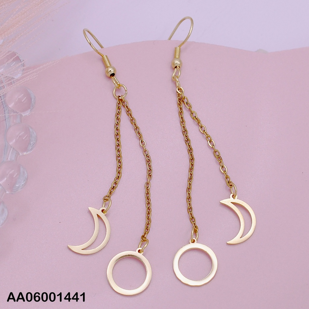 ARETES COLGAR DOBLE CADENITAS C/CÍRCULO-MEDIA LUNA
