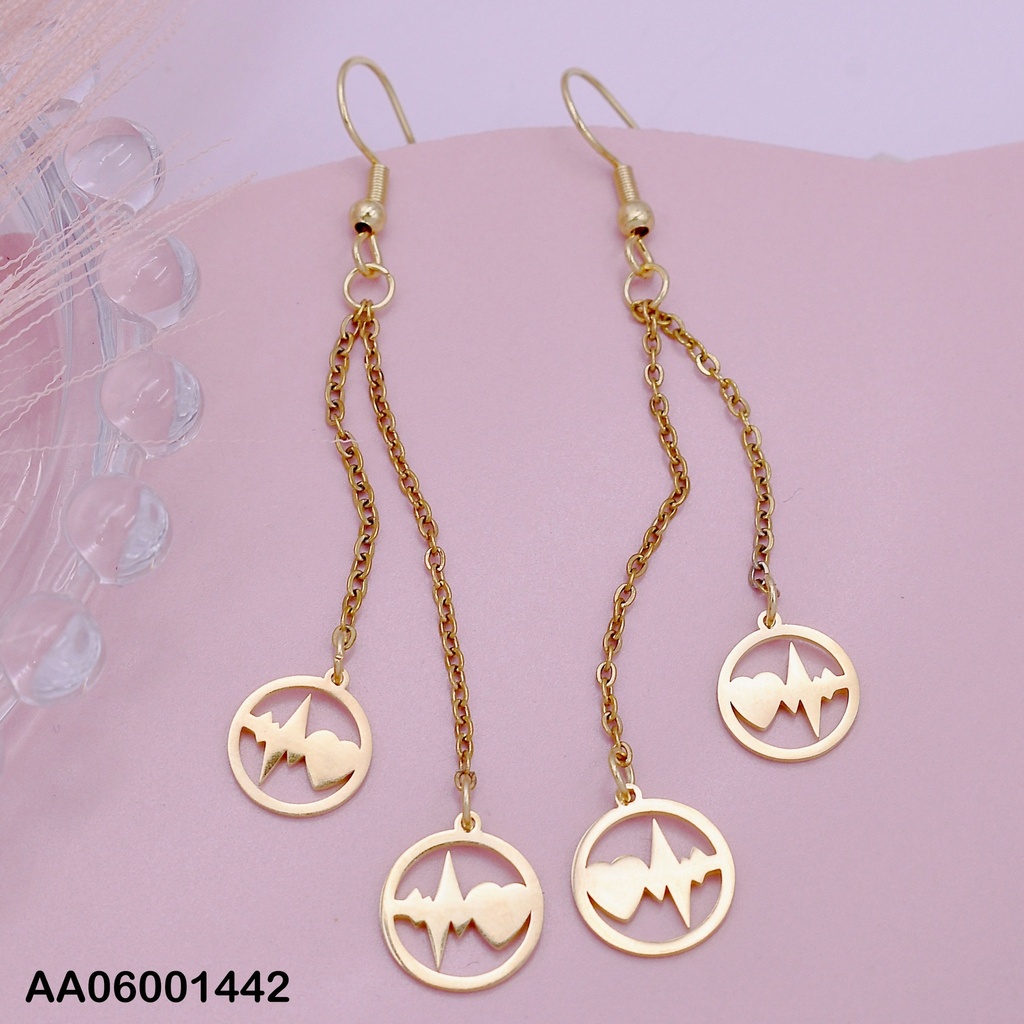 ARETES COLGAR DOBLE CADENITAS C/CÍRCULO PULSO💛