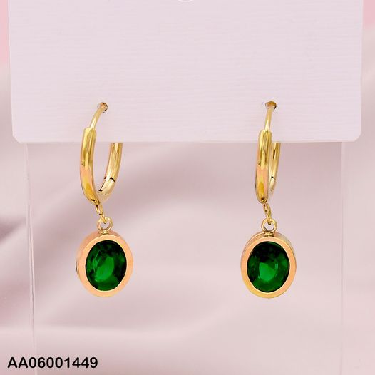 ARETES C/COLGANTE ZIRCONIA OVALADA VERDE