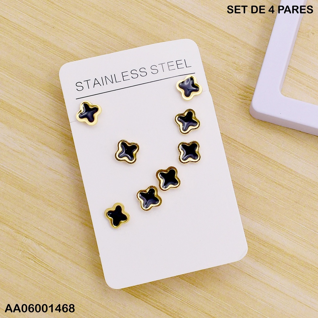 PAQUETE 4 ARETES TRÉBOLES NEGROS