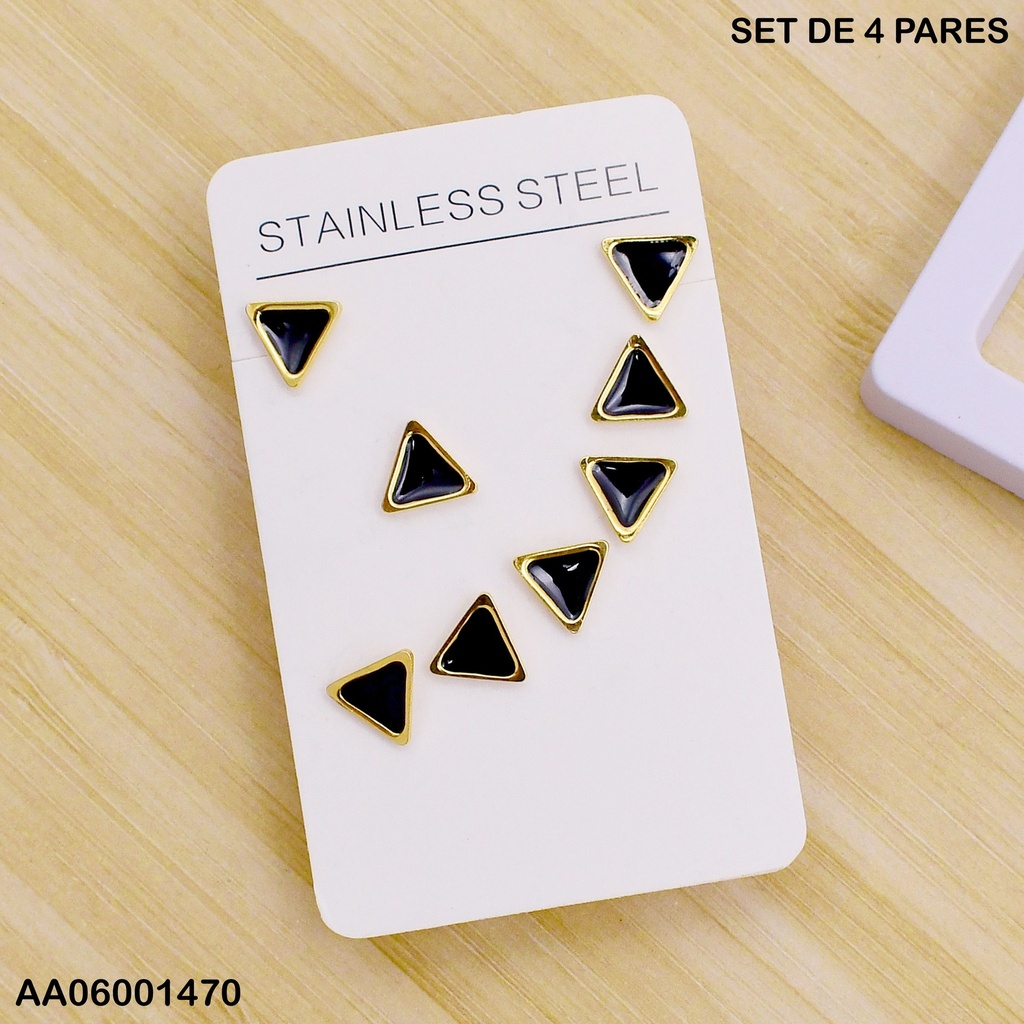 PAQUETE 4 ARETES TRIÁNGULOS NEGROS (P.E.NOV2025)