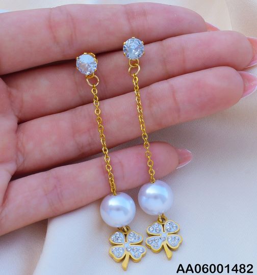 ARETES LARGOS ZIRC.RD PERLA/TRÉBOL C/ZIRCONIAS