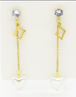 ARETES LARGOS ZIRC.RD CROQUI ROMBO C/PERLA COLGANTE