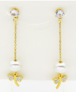 ARETES LARGOS ZIRC.RD PERLA/LIBÉLULA C/ZIRC.ALAS