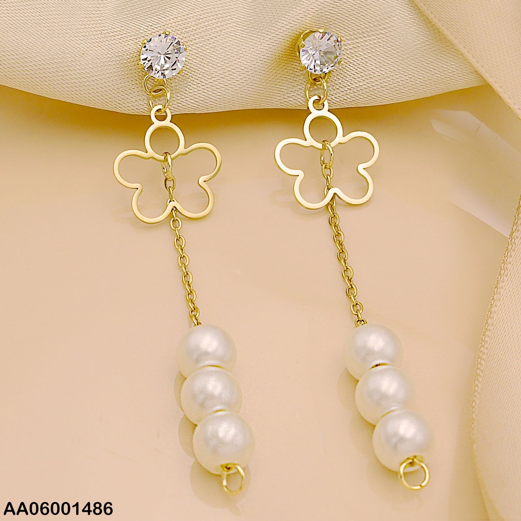 ARETES LARGOS ZIRC.RD CROQUI FLOR C/PERLA COLGANTE