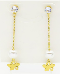 ARETES LARGOS ZIRC.RD COLGANTE PERLA/PLACA🦋