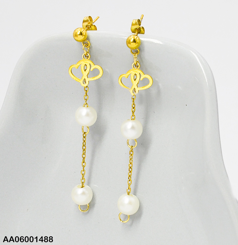 ARETES LARGOS DOBLE CROQUI CORAZÓN/DOBLE PERLAS