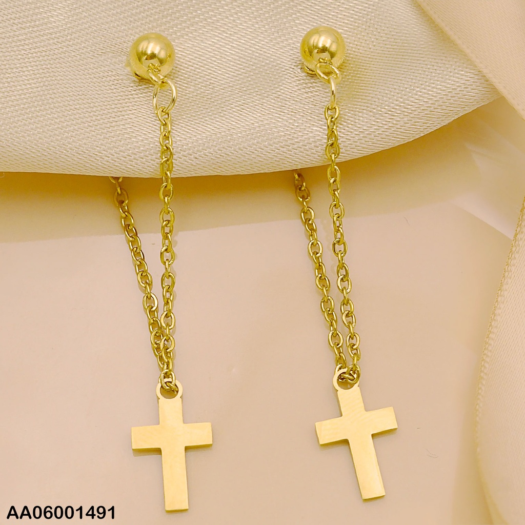 ARETES LARGOS DOBLE CADENA COLGANTE PLACAS CRUCES