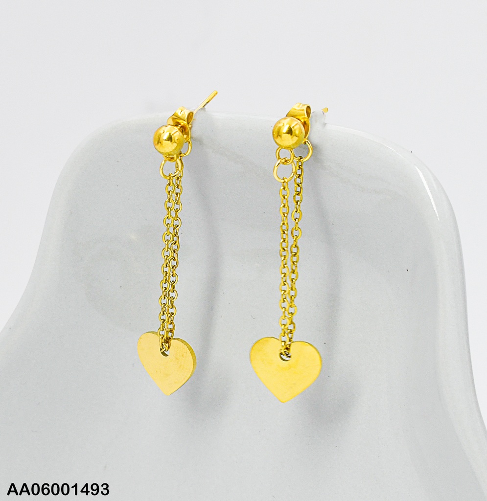 ARETES LARGOS DOBLE CADENA COLGANTE CORAZÓN INFLADO