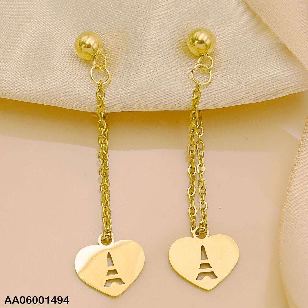ARETES LARGOS DOBLE CADENA COLGANTE CORAZÓNC/TORRE
