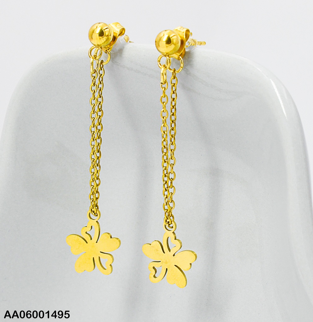 ARETES LARGOS DOBLE CAD.COLGANTE FLOR PETÁLOS DIF