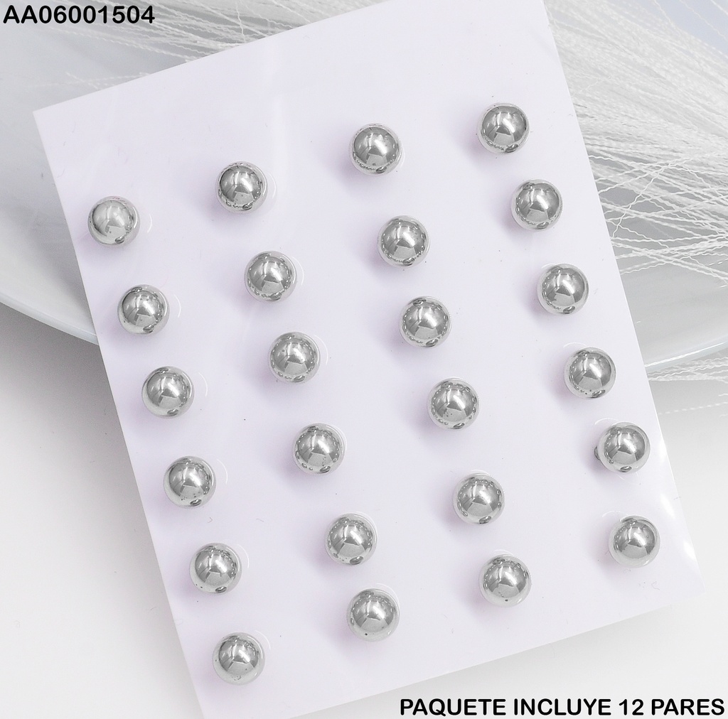PAQ. 12 PARES ARETES PLATEADOS PELOTA 7MM P506-199-7