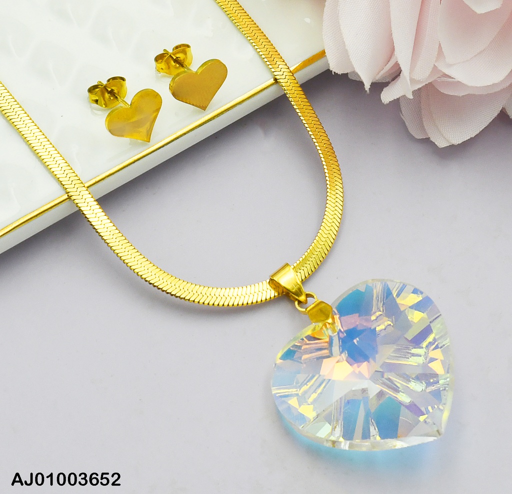JUEGO CORAZONES ARETES PLACAS DIJE:CRISTAL TORNASOL