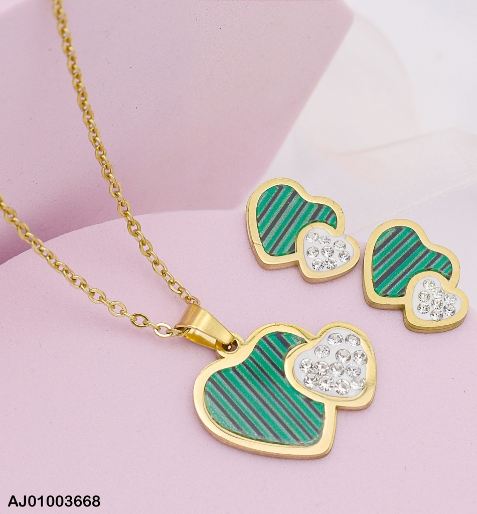 JUEGO CORAZÓN RAYADO VERDE+CORAZÓN C/ZIRCONIAS (P.E.NOV2025)