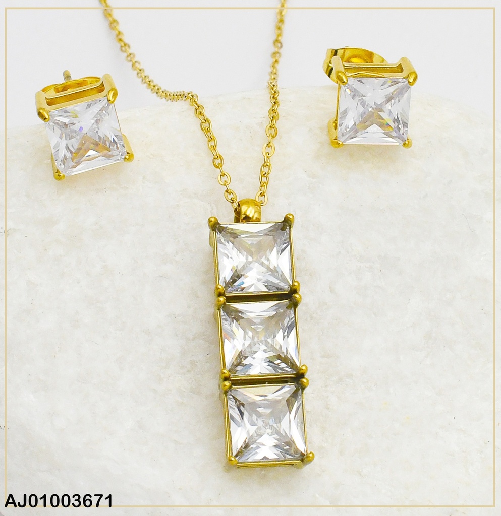 JUEGO CUADRO ZIRCONIA, DIJE 3 EN VERTICAL