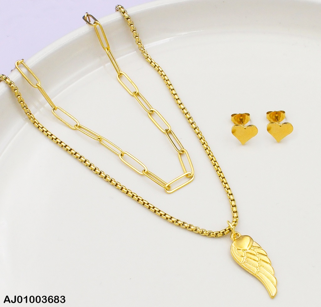 JUEGO DOBLE CAD.ARETES PLACA CORAZÓN.DIJE:ALA C/CORAZÓN (P.E.NOV2025)