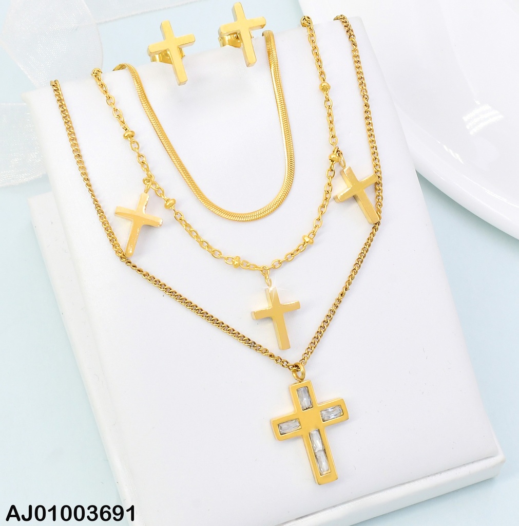 JUEGO  CRUCES TRIPLE CAD. DIJE:ZIRC.RECTANGULAES
