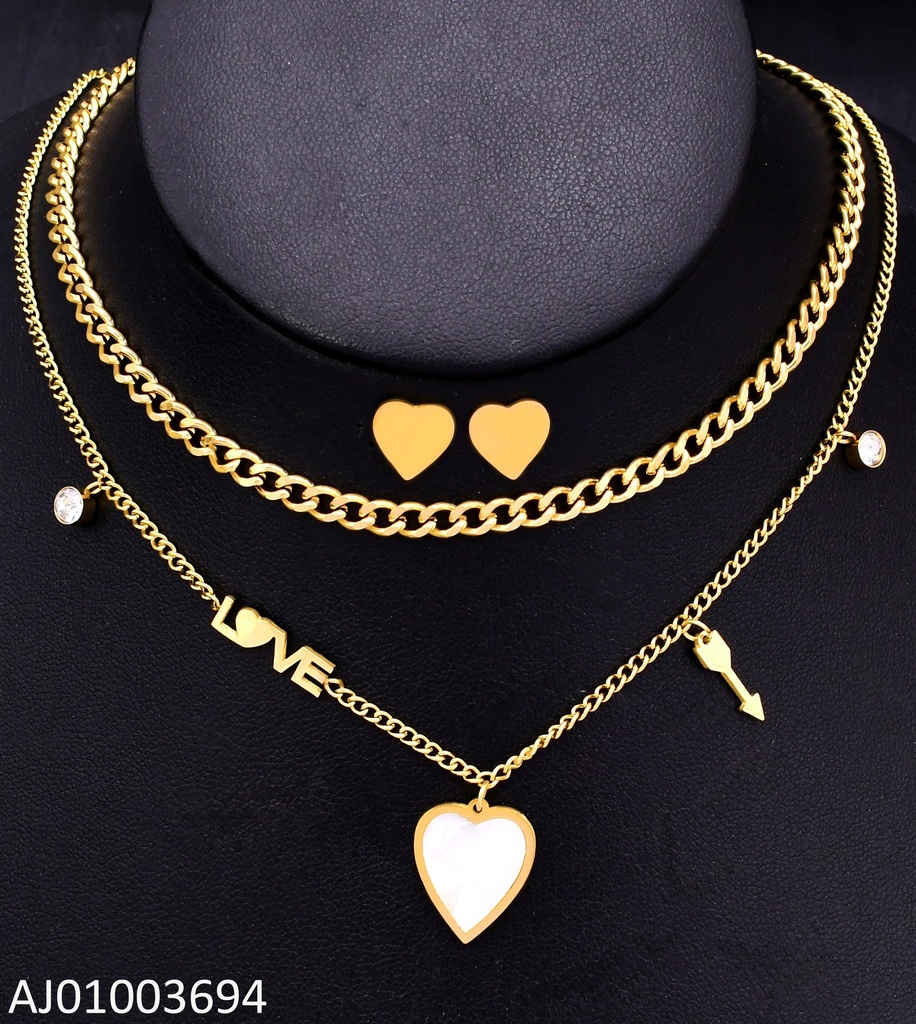 JUEGO DOBLE CAD.ARETES PLACA💛DIJES:"LOVE"/🤍/FLECHA (P.E.NOV2025)