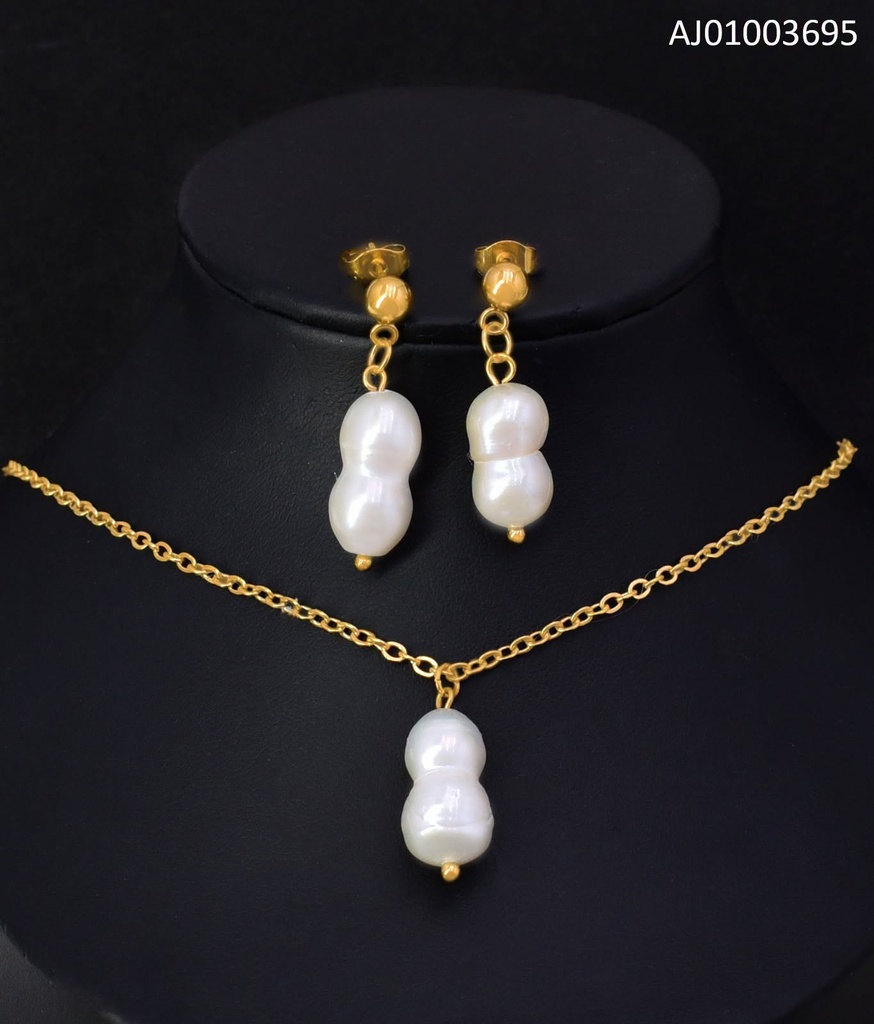 JUEGO PERLAS CULTIVADAS BLANCAS ARETES COLGAR