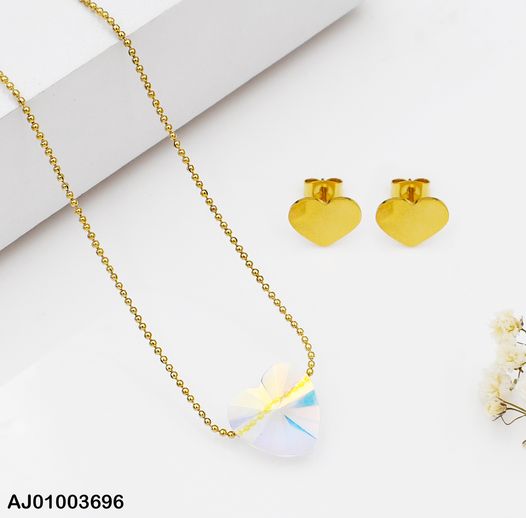 JUEGO ARETES PLACA CORAZÓN DIJE:TORNASOL ATRAVESADO