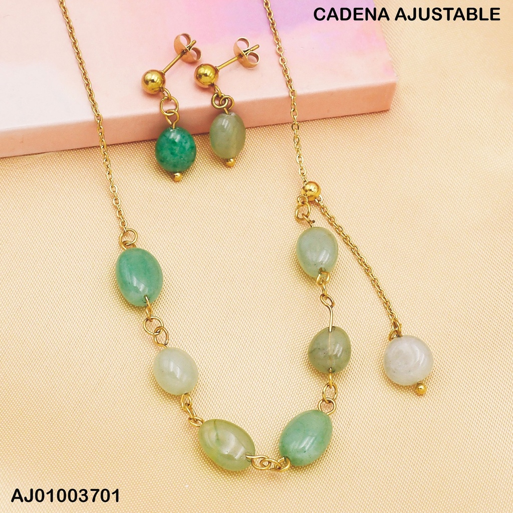 JUEGO PIEDRAS VERDES ARETES COLGAR
