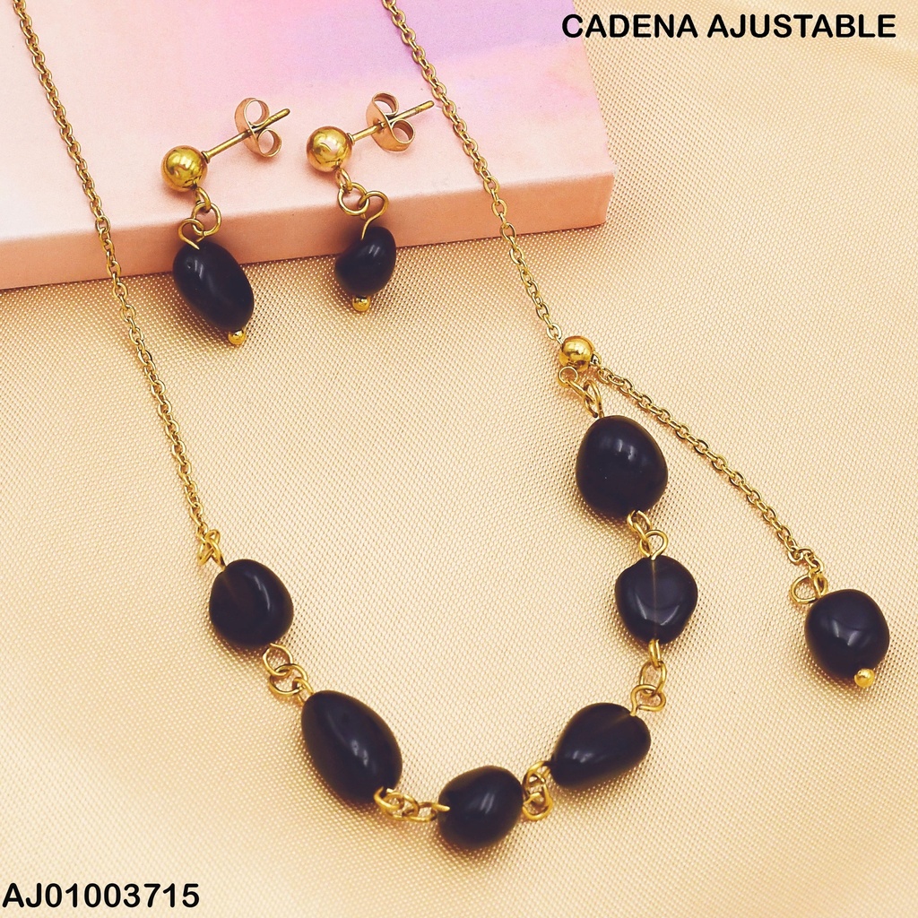 JUEGO PIEDRAS NEGRAS ARETES COLGAR