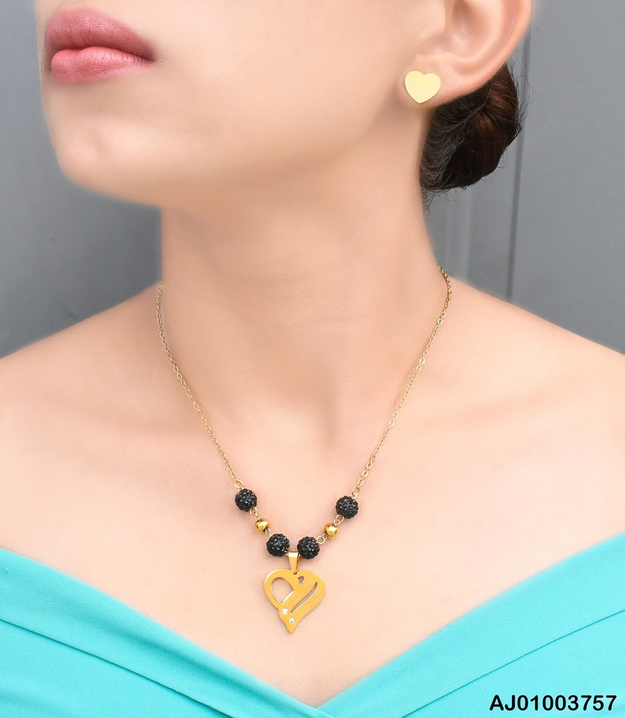 JUEGO PLACA CORAZÓN,CAD. PIEDRAS NEGRAS DIJE:CALADO