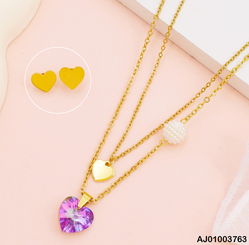 JUEGO CORAZONES DOBLE CAD. DIJE MORADO.CAD C/ESFERA⚪