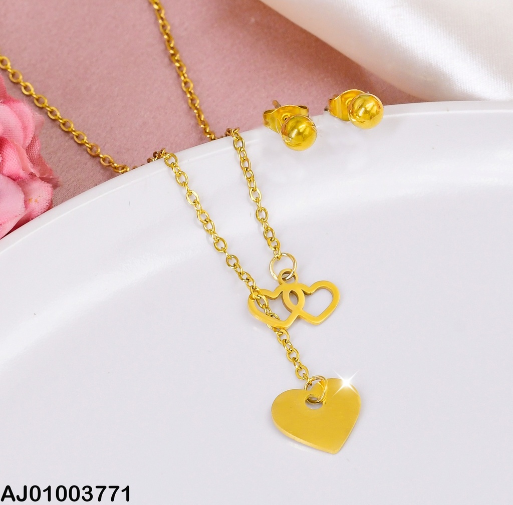 JUEGO ARETES ESFERA CADENA DOBLE CROQUI🤍/PLACA